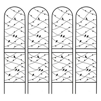 Loheer 4 Pack Metal Garden Trellis for Climbing Plants with Bird Decor, Rustproof Black