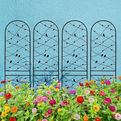 Loheer 4 Pack Metal Garden Trellis for Climbing Plants with Bird Decor, Rustproof Black