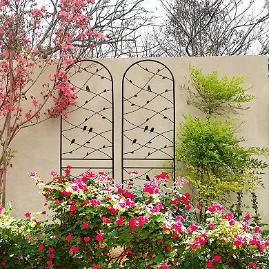 Loheer 4 Pack Metal Garden Trellis for Climbing Plants with Bird Decor, Rustproof Black
