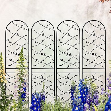 Loheer 4 Pack Metal Garden Trellis for Climbing Plants with Bird Decor, Rustproof Black