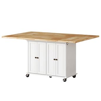 Rolling Kitchen Island with Drop Leaf Rubberwood Countertop,Storage Cabinet,Lockable Wheels