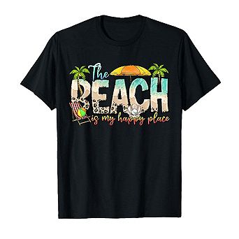 Summer Beach Vacation Vibes Coastal Graphic Tee The Beach Is My Happy Place Women Cotton Shirt