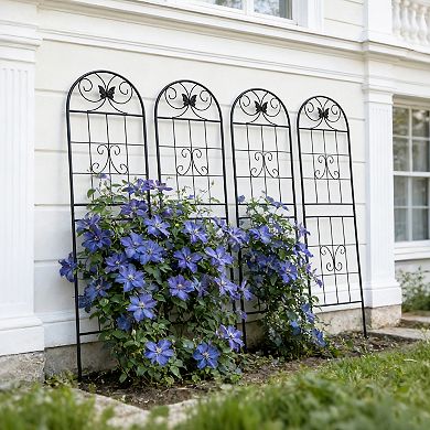 Loheer 4 Pack Metal Garden Trellis for Climbing Plants, Rustproof Outdoor Flower Support
