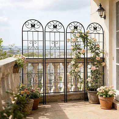 Loheer 4 Pack Metal Garden Trellis for Climbing Plants, Rustproof Outdoor Flower Support