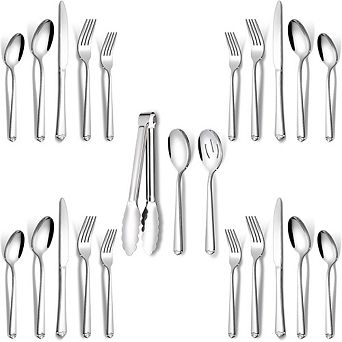 Stainless Steel Flatware Set for 4, 23 pc Mirror Polished, Dishwasher Safe
