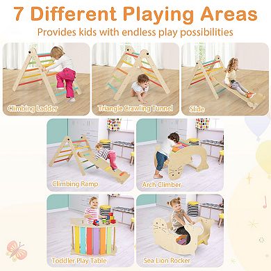 7 In 1 Indoor Climbing Toy Set With Reversible Ramp For Kids