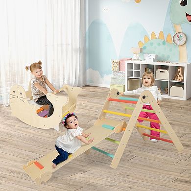 7 In 1 Indoor Climbing Toy Set With Reversible Ramp For Kids
