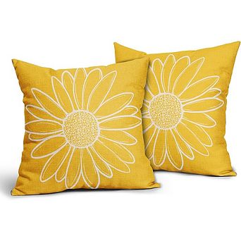 Spring Summer Daisy Pillow Covers Set of 2, Yellow Floral Farmhouse Decor