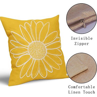 Spring Summer Daisy Pillow Covers Set of 2, Yellow Floral Farmhouse Decor