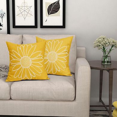 Spring Summer Daisy Pillow Covers Set of 2, Yellow Floral Farmhouse Decor