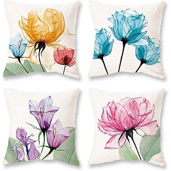 Spring Floral Pillow Covers Set of 4, Summer Outdoor Farmhouse Cushion Decor