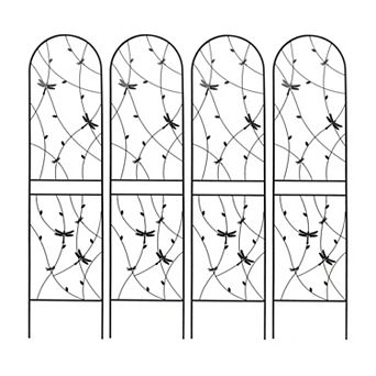 Loheer 4 Pack Metal Garden Trellis for Climbing Plants with Dragonfly Decor