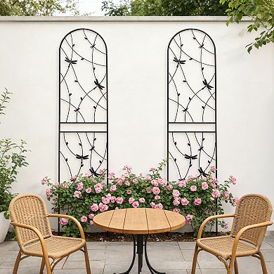 Loheer 4 Pack Metal Garden Trellis for Climbing Plants with Dragonfly Decor