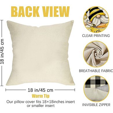 Spring Summer Bee Gnome Throw Pillow Covers Set of 4, Buffalo Plaid Farmhouse Cushion Decor