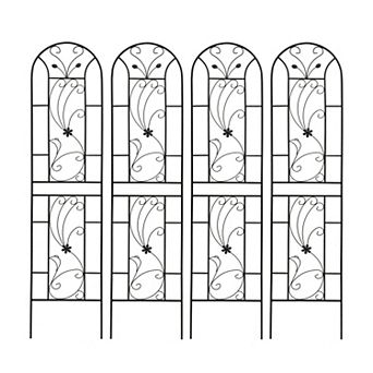 Loheer 4 Pack Metal Garden Trellis for Climbing Plants Outdoor Peacock Style Black
