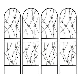 Loheer 4 Pack Metal Garden Trellis for Climbing Plants Outdoor Flower Support with Butterfly Decor