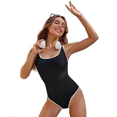 Color Block High Cut Bathing Suit