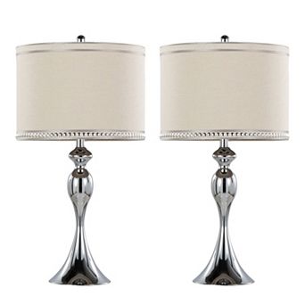 Loheer Contemporary Metal Table Lamp Set of 2 with Linen Shade and Trim