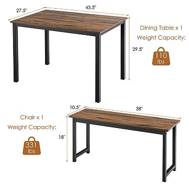 3 Pieces Dining Table Set with 2 Benches for Dining Room Kitchen Bar-Brown