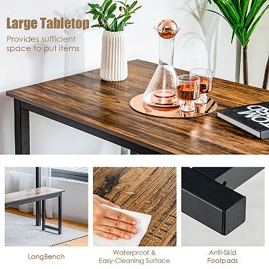 3 Pieces Dining Table Set with 2 Benches for Dining Room Kitchen Bar-Brown