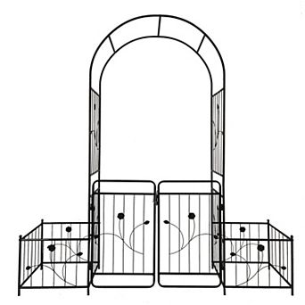 Loheer Metal Garden Arch with Gate for Climbing Plants, Outdoor Black Rose Arbor