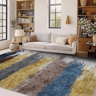Washable Area Rugs Modern Print Distressed Rugs Soft LowPile with Rubber Backing