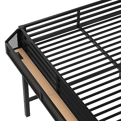 Queen Loft Bed with Storage Stairs Shelves Wardrobe USB LED Lights Noise Reduced Natural