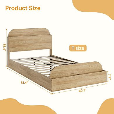 Wooden Low Profile Platform Bed Frame with Storage Headboard & Raised Footboard