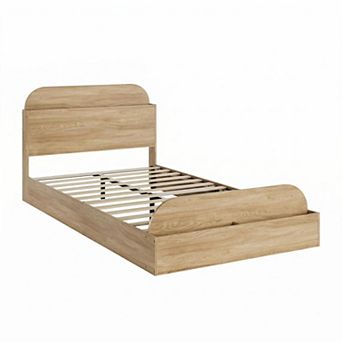 Wooden Low Profile Platform Bed Frame with Storage Headboard & Raised Footboard