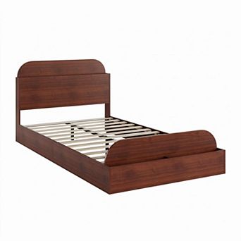 Wooden Low Profile Platform Bed Frame with Storage Headboard & Raised Footboard