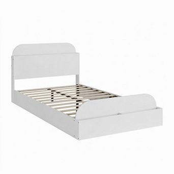 Wooden Low Profile Platform Bed Frame with Storage Headboard & Raised Footboard