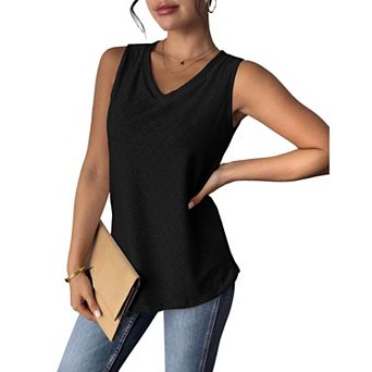 Zeagoo Women Eyelet Tank Tops Sleeveless Shirts V Neck Cute Summer Top Loose Fit Camisole