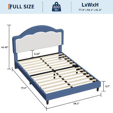 Platform Bed Frame - Sherpa Fabric LED Headboard Slat Support No Box Spring Needed, 750 LB Capacity