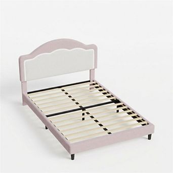Platform Bed Frame - Sherpa Fabric LED Headboard Slat Support No Box Spring Needed, 750 LB Capacity