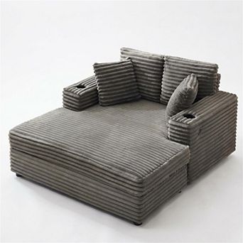 Oversized Corduroy Chaise Lounge Chair with Cup Holder & USB Charging Port, 54" Wide Plush Sofa