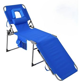 Tanning Chair with Face Hole Folding Beach Lounge Chair, Adjustable Backrest, Pillow & Side Pocket
