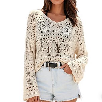 Women's Crochet Beach Cover Up Loose Knit Hollow Out Swimwear Cover Up for Summer Vacation