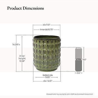 LuxenHome 14" Tall Ceramic Planter Pot for Indoor Outdoor with Geometric Texture and Drainage Hole