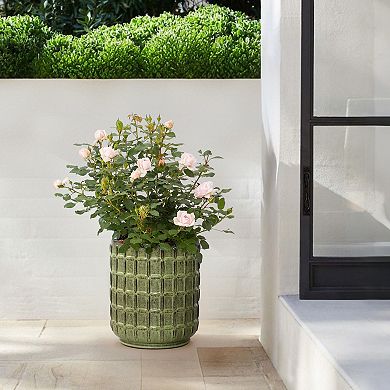 LuxenHome 14" Tall Ceramic Planter Pot for Indoor Outdoor with Geometric Texture and Drainage Hole