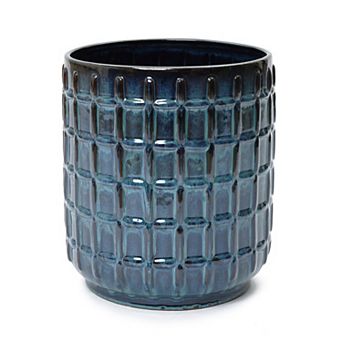 LuxenHome 14" Tall Ceramic Planter Pot for Indoor Outdoor with Geometric Texture and Drainage Hole