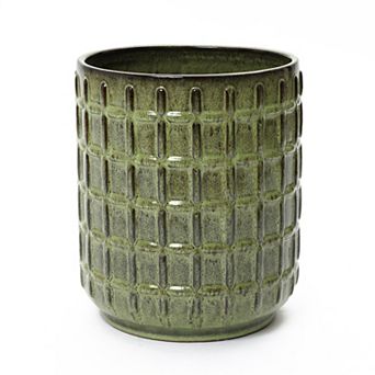 LuxenHome 14" Tall Ceramic Planter Pot for Indoor Outdoor with Geometric Texture and Drainage Hole