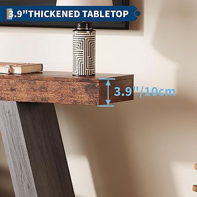 55 Inch 2-Tier Wooden Sofa Table with Open Storage Shelf