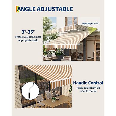 Manual Retractable Awning with Heavy Duty Aluminum Frame and Waterproof Sun Shade Canopy