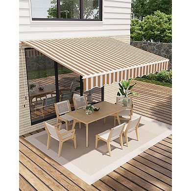 Manual Retractable Awning with Heavy Duty Aluminum Frame and Waterproof Sun Shade Canopy