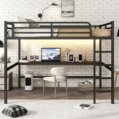 Loft Bed with Power Outlet and LED Light Space-Saving Noise Reduced