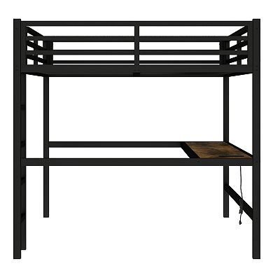 Loft Bed with Power Outlet and LED Light Space-Saving Noise Reduced