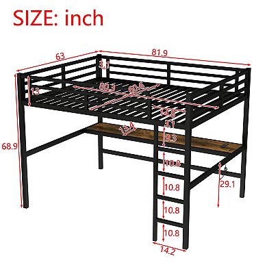 Loft Bed with Power Outlet and LED Light Space-Saving Noise Reduced