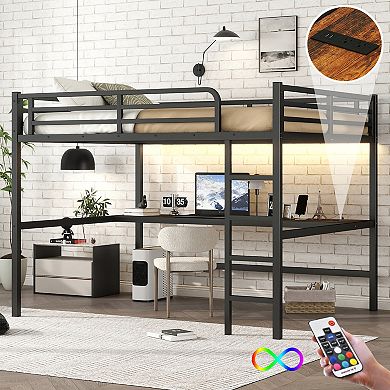 Loft Bed with Power Outlet and LED Light Space-Saving Noise Reduced