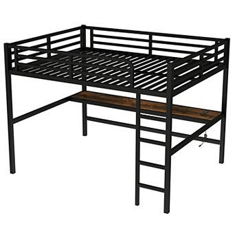 Loft Bed with Power Outlet and LED Light Space-Saving Noise Reduced