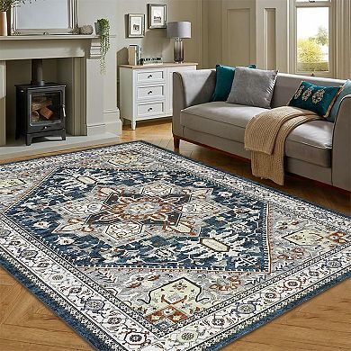 ANIXOL Vintage Persian Maple Printed Imitation Cashmere Rug, Machine Washable